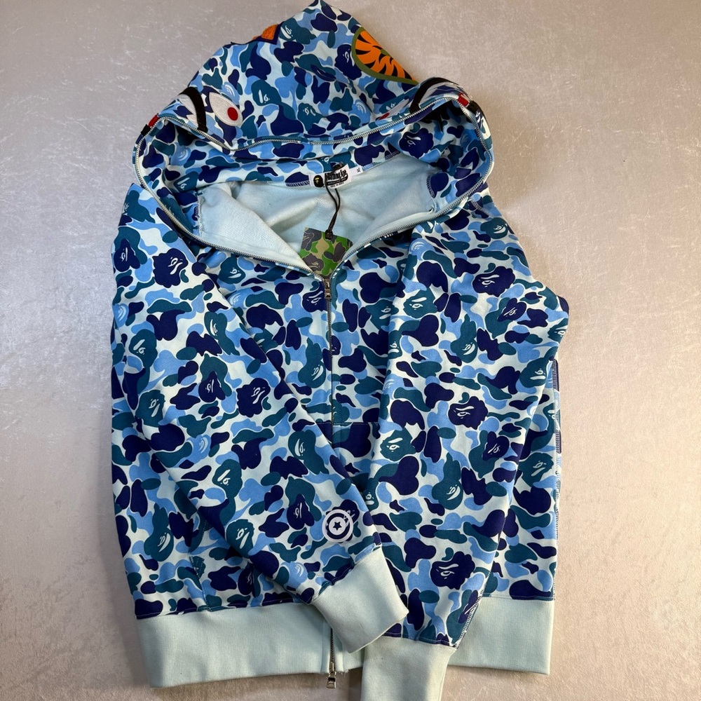 Bape Blue Camo Shark Zip Up Sweater - Picture 9 of 11